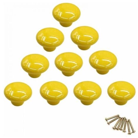 Maniglie - Pomelli rotondi in porcellana gialla, pomelli per cassetti, pomelli per mobili, maniglie in ceramica, ristrutturazione d'interni, cassetti vintage, mobili, cassettiere