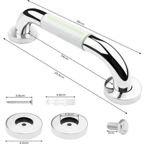 Maniglione antiscivolo per WC da 30 cm con luce fluorescente, maniglia doccia in acciaio inox per doccia e bagno, per anziani/disabili/bambini