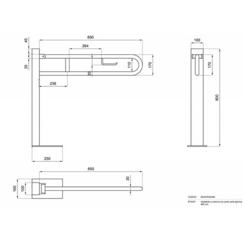 Accessori Wc Per Disabili.Maniglione Per Disabili Ribaltabile A Colonna Bt0037