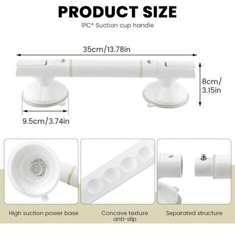 Maniglioni di sicurezza per vasca da bagno, robusta maniglia di sicurezza con ventosa, maniglione per doccia per la sicurezza degli anziani in bagno, installazione senza foratura, rimovibile (35 cm)