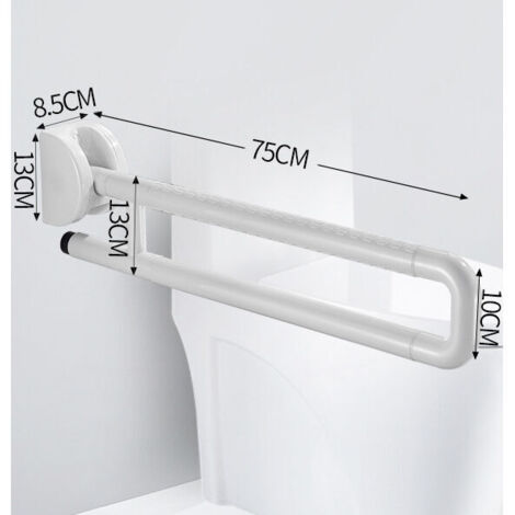 Maniglioni di sicurezza per WC per anziani e disabili, acciaio inossidabile, incernierati, 75 cm, bianco
