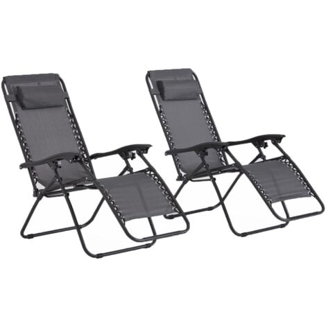 Manihi - Lot de 2 transats inclinables noir et gris foncé