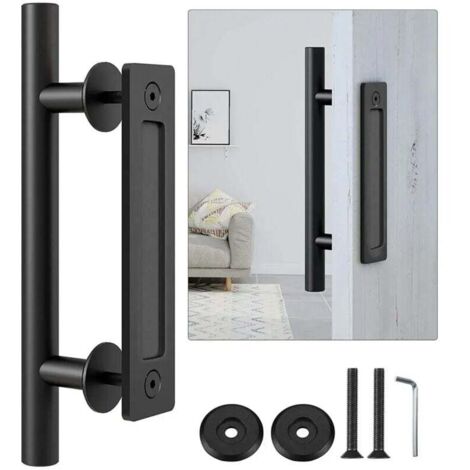 Manija de puerta corrediza de 30 cm, manija negra para puerta corrediza, tamaño grande rústico, adecuada para portones, garajes y gabinetes.