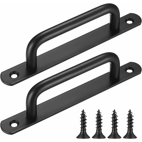 Manija de puerta de granero corrediza de 2 piezas, tirador de manija de puerta corrediza con placa de acero inoxidable para puertas de granero de armario negro (160 mm)