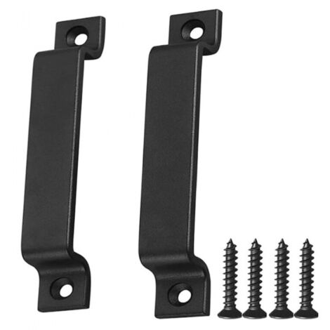 Manija de puerta de granero, manija de puerta de acero negro macizo, incluye tornillos (negro)
