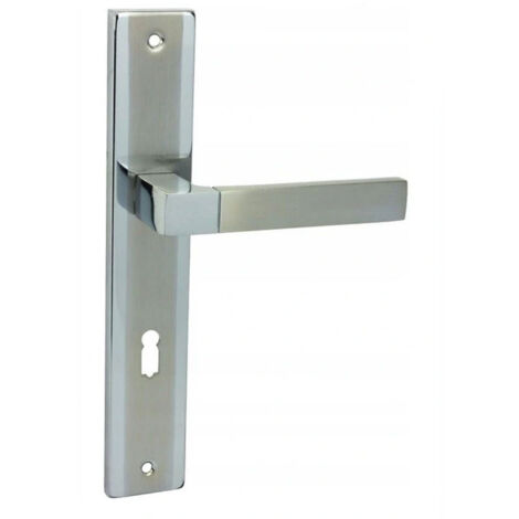 Manija de puerta Domino Real BB72 de cromo-níquel - placa larga, llave regular