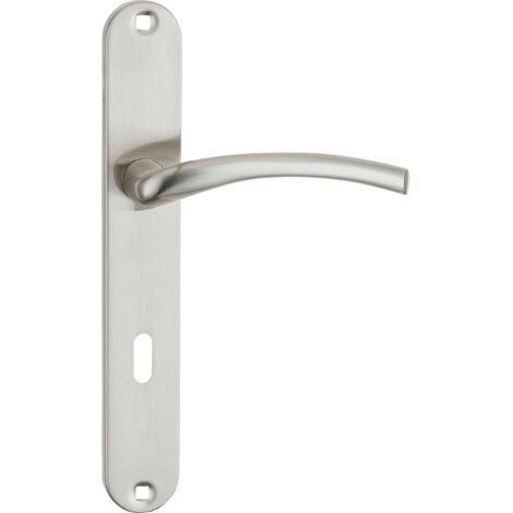 Manija de puerta en placa larga, llave, Agra Satin