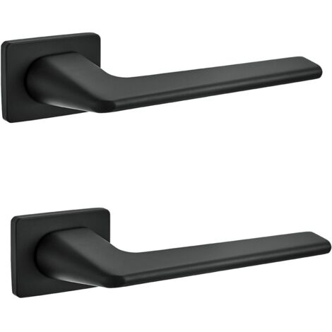 Manija de puerta interior Recta, placa rectangular negra mate