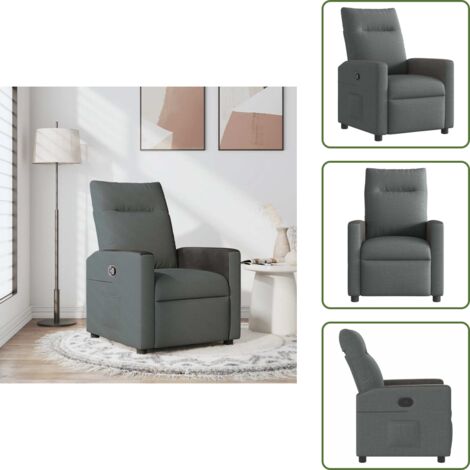 Manija de reclinación - vidaXL Sillón reclinable de tela gris oscuro - Tela gris oscuro