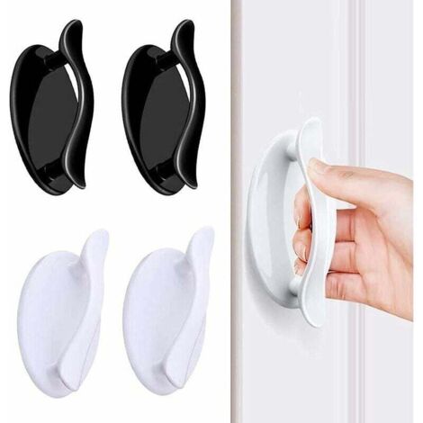 Manija de ventana autoadhesiva, manija autoadhesiva, manija de puerta corrediza adhesiva para ventana, armario, cajón, gabinete, refrigerador, auxiliar (blanco + negro), 4 piezas