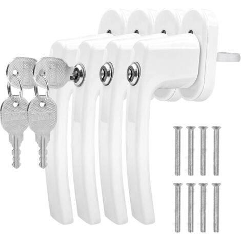 Manija de ventana con llave de aluminio (2 unidades), con cerradura para seguridad infantil, manija de puerta con tornillos, con 2 tornillos y 2 llaves por manija (blanca)