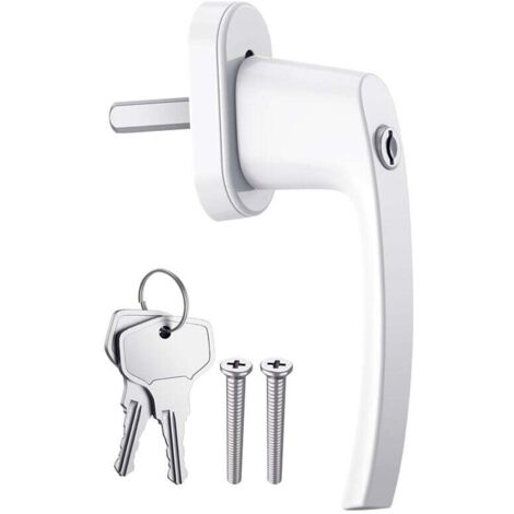 Manija de ventana de aluminio con cerradura y varilla de 35 mm de longitud con cerradura - Blanco