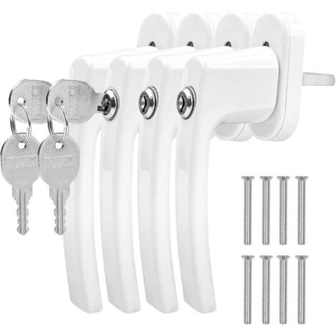 Manija de ventana de aluminio de 4 piezas con llave, manija de ventana con cerradura para seguridad infantil, manija de puerta con tornillos, con 2 tornillos y 2 llaves por manija (blanca)