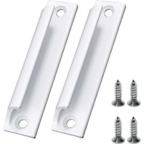 Manija para puerta de balcón exterior, 2 manijas para puerta de patio, ideal para el hogar, cajones de oficina, puertas de gabinetes, etc. Con tornillos (blanco)