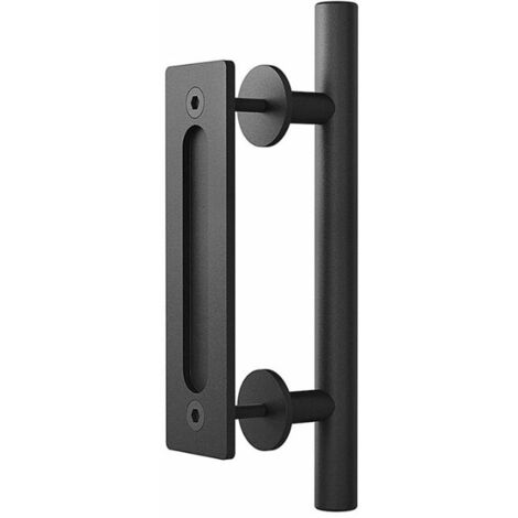 Manija para puerta de granero corrediza de 12", kit de herrajes para jalar y perseguir, negro, diseño antiguo grande de doble cara, redondo