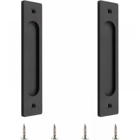 Manija rectangular para puerta corredera con tornillos de montaje (negro mate, 2 unidades)