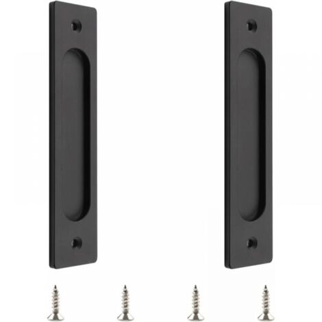 Manija rectangular para puerta corredera con tornillos de montaje (negro mate, 2 unidades)