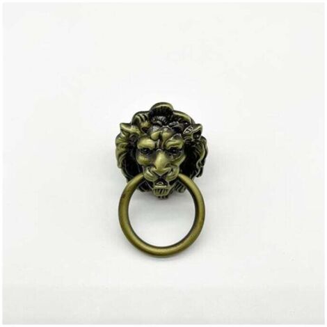 Manijas de cajón con cabeza de león antigua KZQ, anilla de bronce para gabinete con forma de animal vintage, manijas de tocador de caja de madera con cabeza de león retro (bronce)