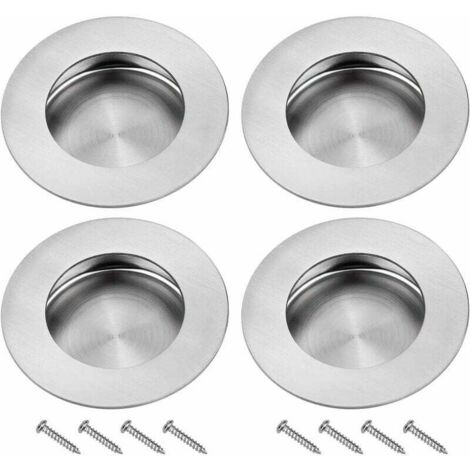 Manijas de puerta corrediza empotradas de acero inoxidable 304 con ranura invisible, redondas, para puertas corredizas, armarios y cajones, 4 unidades con 8 tornillos.
