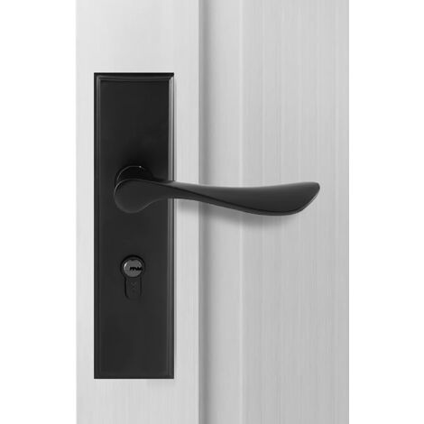 Manilla de puerta de palanca (negra), cerradura de palanca europea, cerradura de 2 palancas, cilindro, 3 llaves de cobre, aleación de zinc