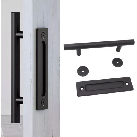 Manilla industrial para puerta corredera en carbono negro – kit de montaje incluido para puerta de armario/granero