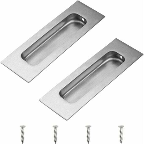 Manilla para puerta corredera rectangular plateada de acero inoxidable, juego de 2 con orificio lateral avellanado