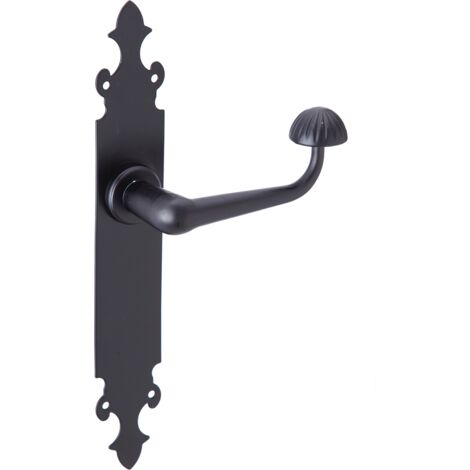 Manilla puerta interior aluminio negro forja 275mm placa oval MF200