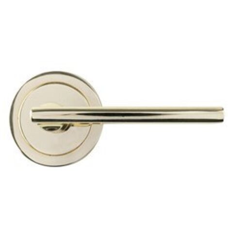 Manilla recta con roseta de Ø65mm fabricada en aluminio color latón brillante (incluye tornillería)
