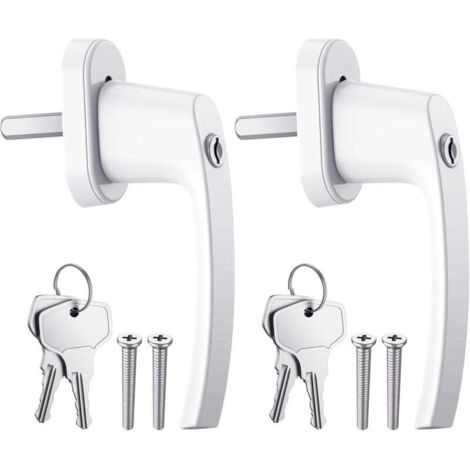 Manillas de ventana de aluminio blanco KZQ con llave, con cerradura, para ventanas y puertas de balcón, con 4 tornillos y 4 llaves, aptas para todo tipo de ventanas y puertas de balcón.
