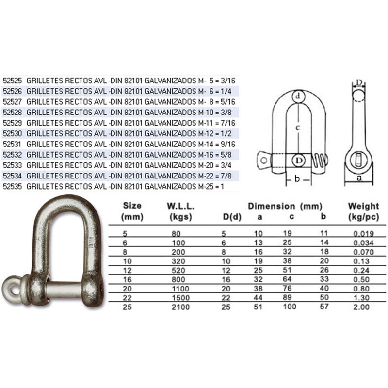 Fplus - Manilles droites avl din 82101 galvanisées M-16 5/8