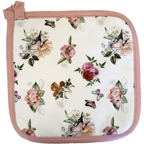 Manique de cuisine charlotte fleurs, oiseaux et papillons