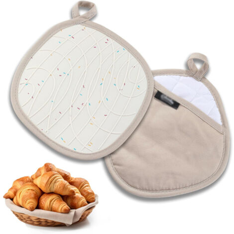 Manique résistante à la chaleur – Silicone alimentaire et coton matelassé – Avec poche – Beige ou vert menthe