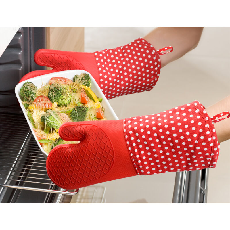 WENKO Manique Silicone, Gant de cuisine, rouge, Lot de 2