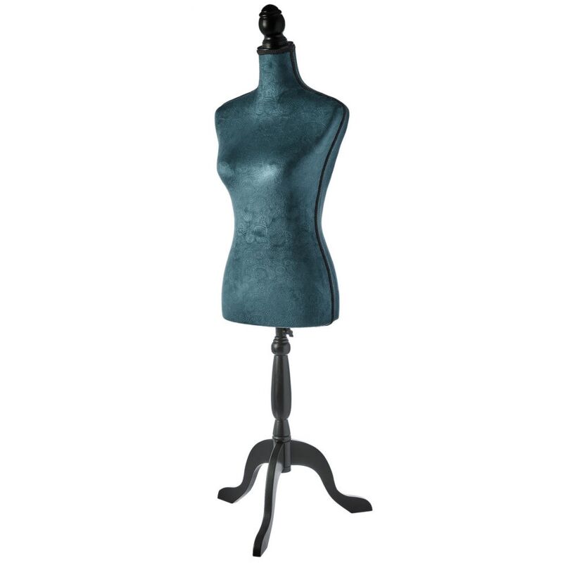 

Maniquí de costura mujer azul de terciopelo y pino de 40x38x170 cm