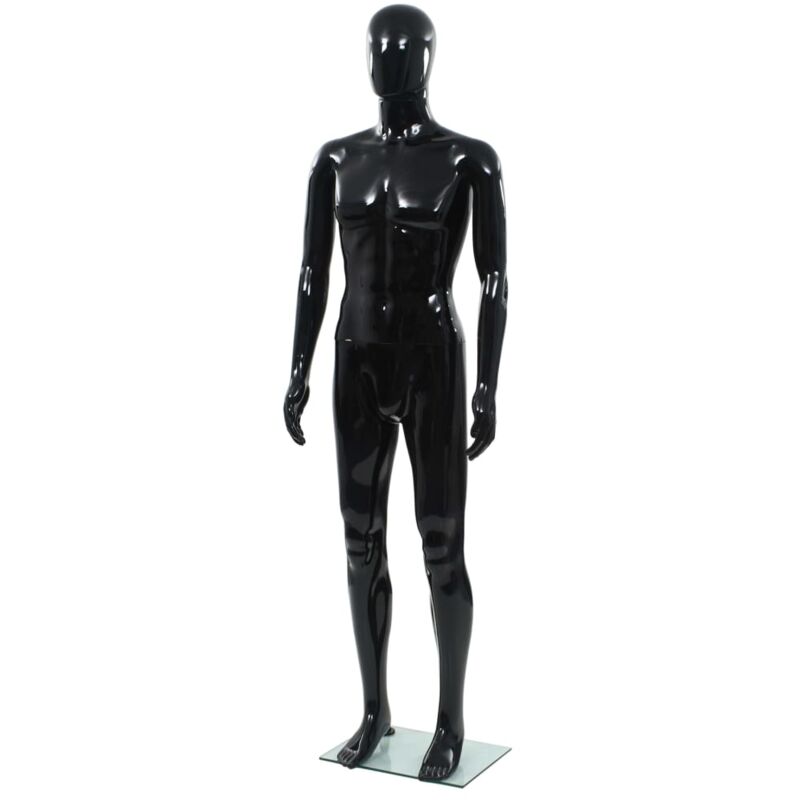 

vidaXL Maniquí Completo Base Vidrio de Hombre Negro Brillante 185 cm - Negro