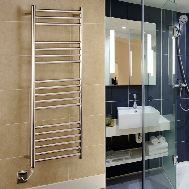 Greenhoused Riga Electric Stainless Steel Towel Rail 500x1200mm Towel Warmer Mirror Polished Finish