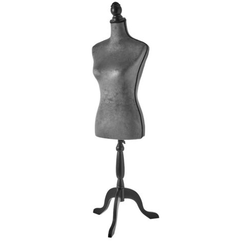 Mannequin couture femme velours gris et pin 40x38x170 cm
