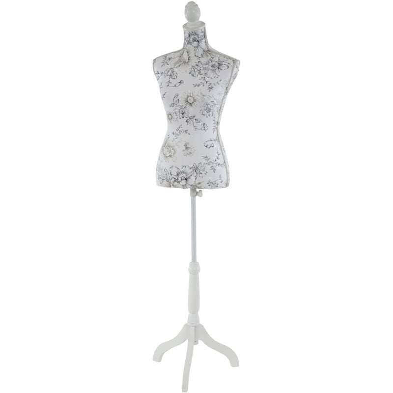 Jamais utilisé] Mannequin de couture de tailleur buste torse féminin T222, fibre de verre, motif blanc à fleurs