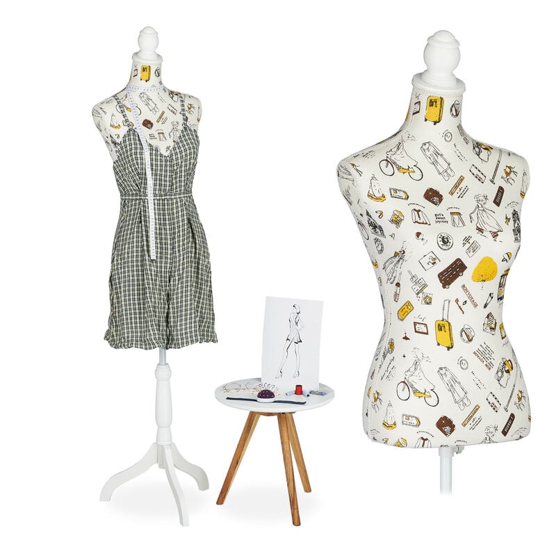 Relaxdays Mannequin de couture féminin, hauteur réglable jusqu'à 167 cm, taille 34-38, buste déco pour vitrine, crème