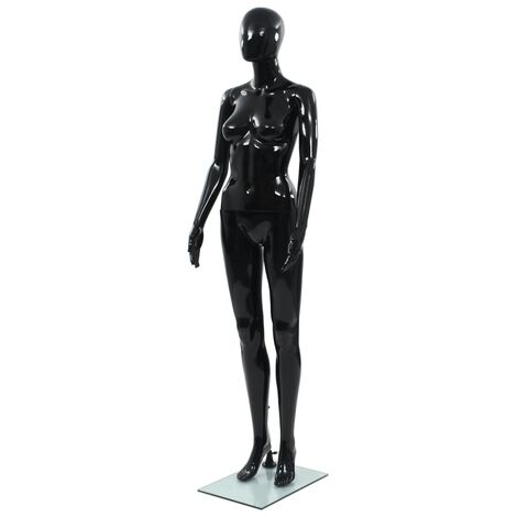 Mannequin femme corps complet base | Mannequin de Couture Buste Décoratif de Femme verre Noir brillant 175 cm 13468 - Noir