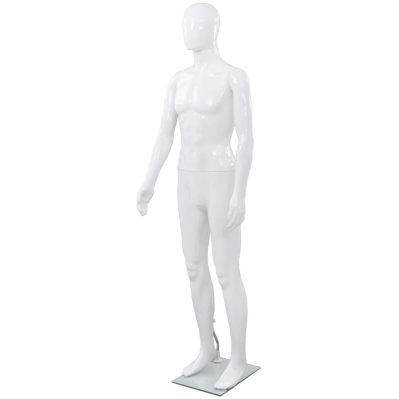 Mannequin homme corps complet base verre Blanc brillant 185 cm CFW87794