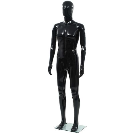 Mannequin homme corps complet base verre Noir brillant 185 cm