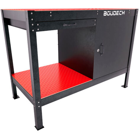 BOUDECH Manny - Werkbank 120x60 cm mit Schublade, 1 T�r und 1 Ablage aus schwarzem Metall