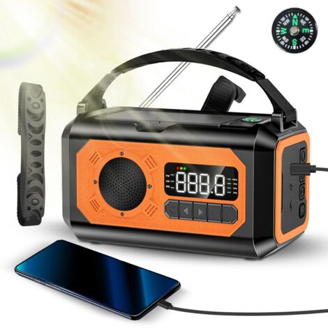 MANO-Notfallradio mit NOAA-Warnmeldungen, 12000-mAh-Akku, Solar- und Handkurbelladung, tragbarem AM/FM/WB-Empfang, SOS-Licht, USB-Ladeanschluss und IPX3-Wasserschutz