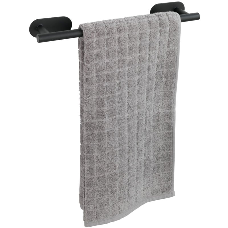 Wenko - Porte Serviette salle de bain mural Orea, fixation sans perçage 'Turbo Loc Plus', Acier inox, 40x4,5x7 cm, noir