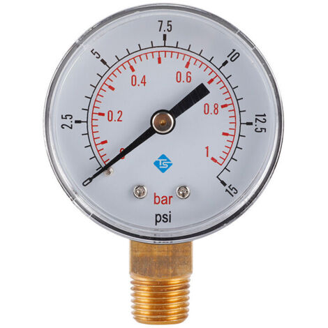 Manometer 0–15 psi/0–1 bar Edelstahl-Eisengehäuse 1/4 BSPT Kurbelgarnitur Luftdruckmesser Wasserdruckmesser Hydraulikdruckmesser Öldruckmesser Radialer Vakuumdruckmesser