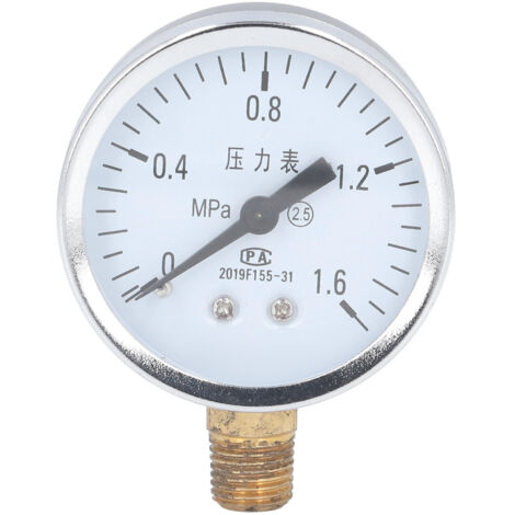 Manometer aus Edelstahl mit transparentem Zifferblatt, Genauigkeit 2,5 bar, für Luftdrücke von 0–1,6 MPa, 1/4-Zoll-NPT-Anschluss