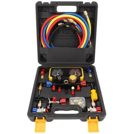 Manometer-Set für Klimaanlagen, professionelles Kfz-Druckmessgeräte-Werkzeugset für die Kältemittel R410a, R22 und R134a.