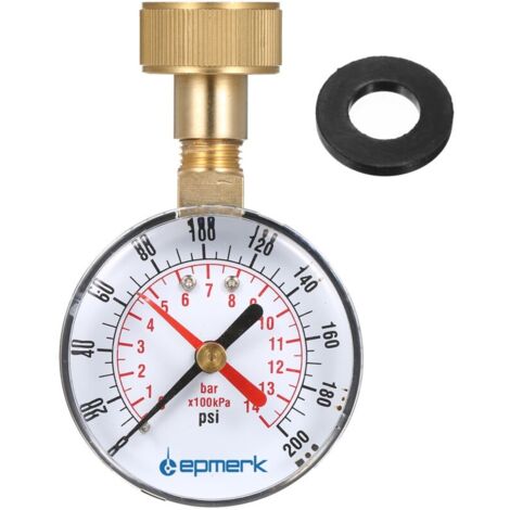 Manomètre 2-1/2",manomètre de test de pression d'eau,tuyau femelle 3/4",0-200PSI,avec indicateur rouge