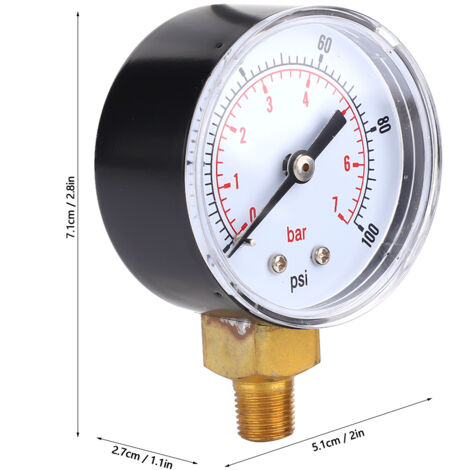 Manomètre 50mm avec raccord 1/8 BSPT inférieur pour air, eau, huile, gaz (0-100 PSI, 0-7 bar)
